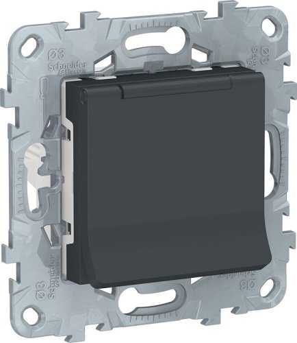 Розетка с заземлением без рамки Schneider Electric Unica New 1-м. крышка шторки IP40 антрацит картинка